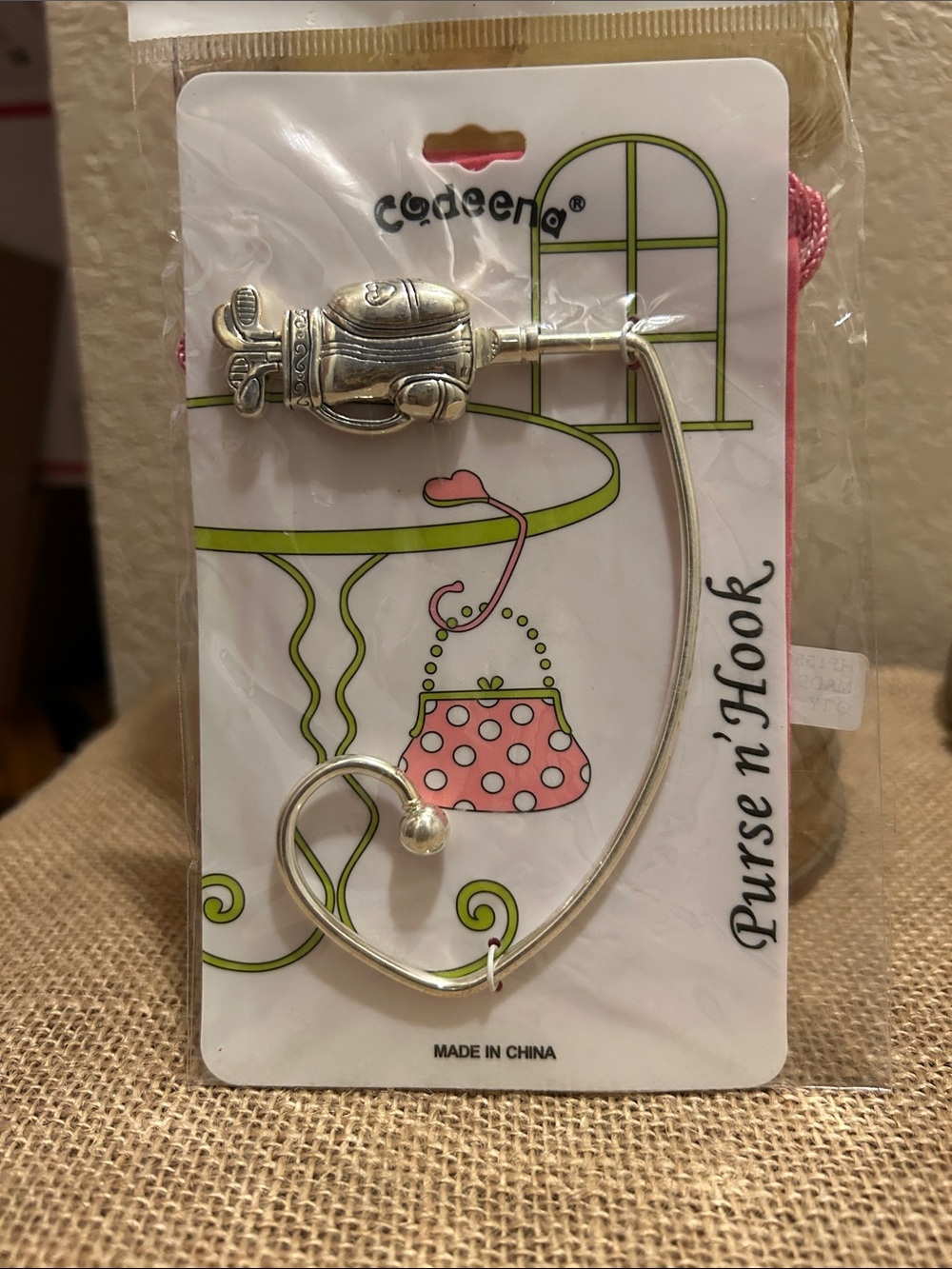 Purse N' Hook Bag Hanger with Pink Cord Accent